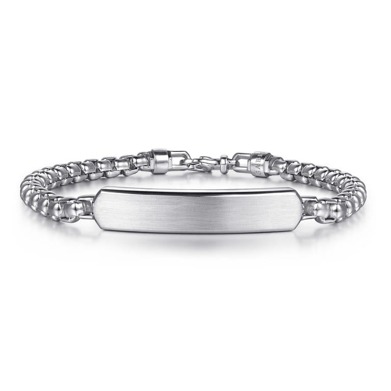 925 Sterling Silver Solid Round Box Chain ID Bracelet - Shot 1