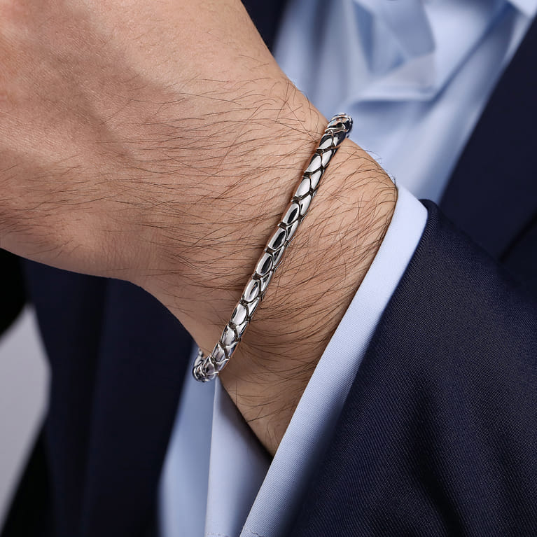 925 Sterling Silver Solid Tubular Chain Bracelet - Shot 3