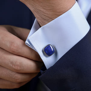 925 Sterling Silver Square Cufflinks with Lapis Stones