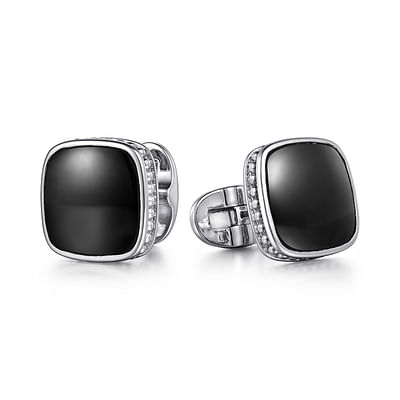 925 Sterling Silver Square Cufflinks with Onyx Stones