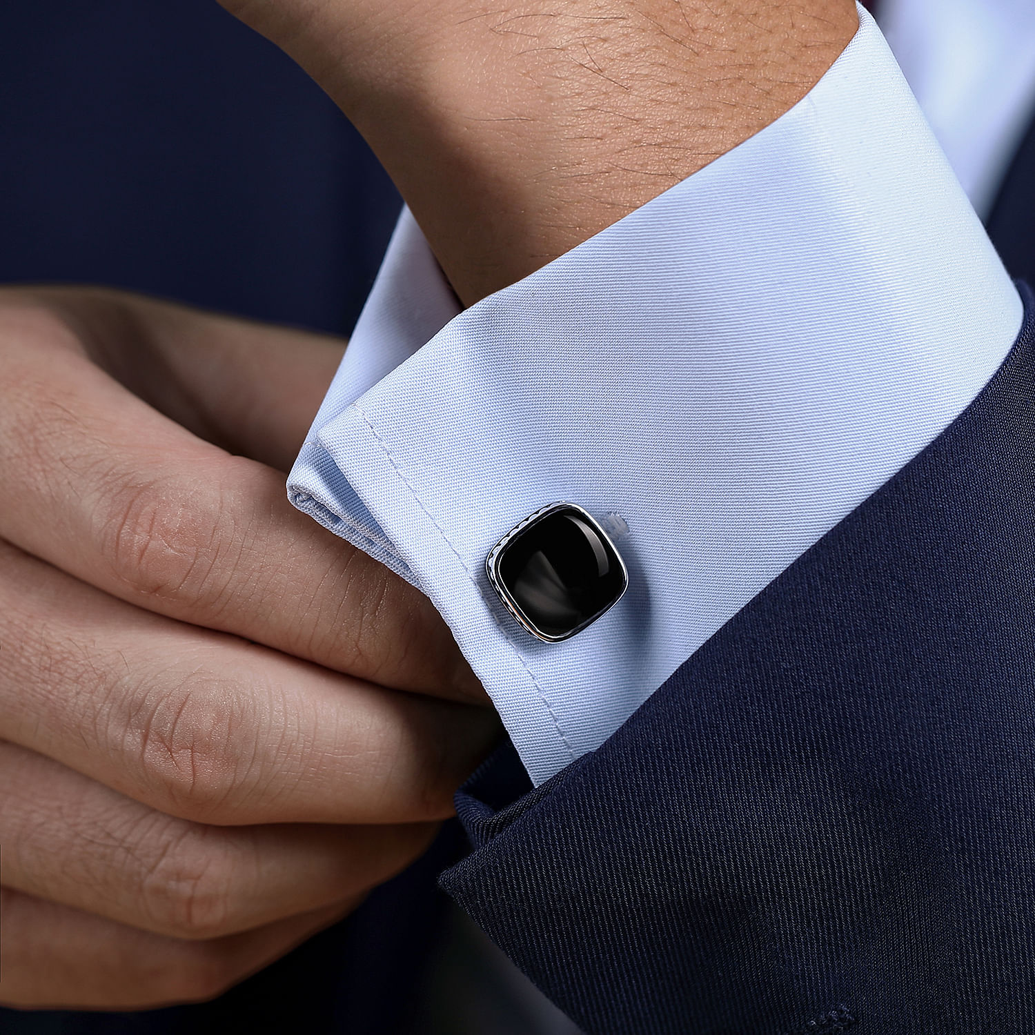 925 Sterling Silver Square Cufflinks with Onyx Stones - Shot 2