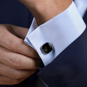 925 Sterling Silver Square Cufflinks with Onyx Stones