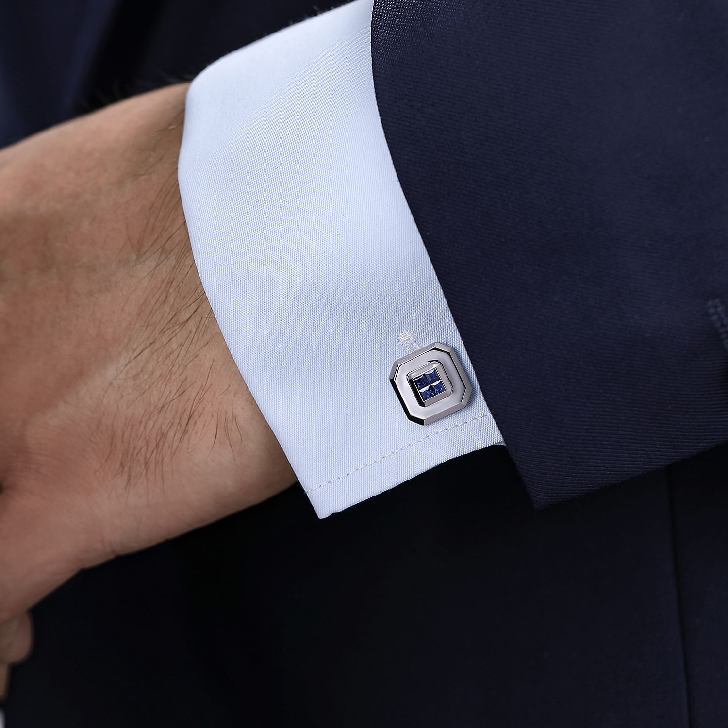 925 Sterling Silver Square Cufflinks with Princess Cut