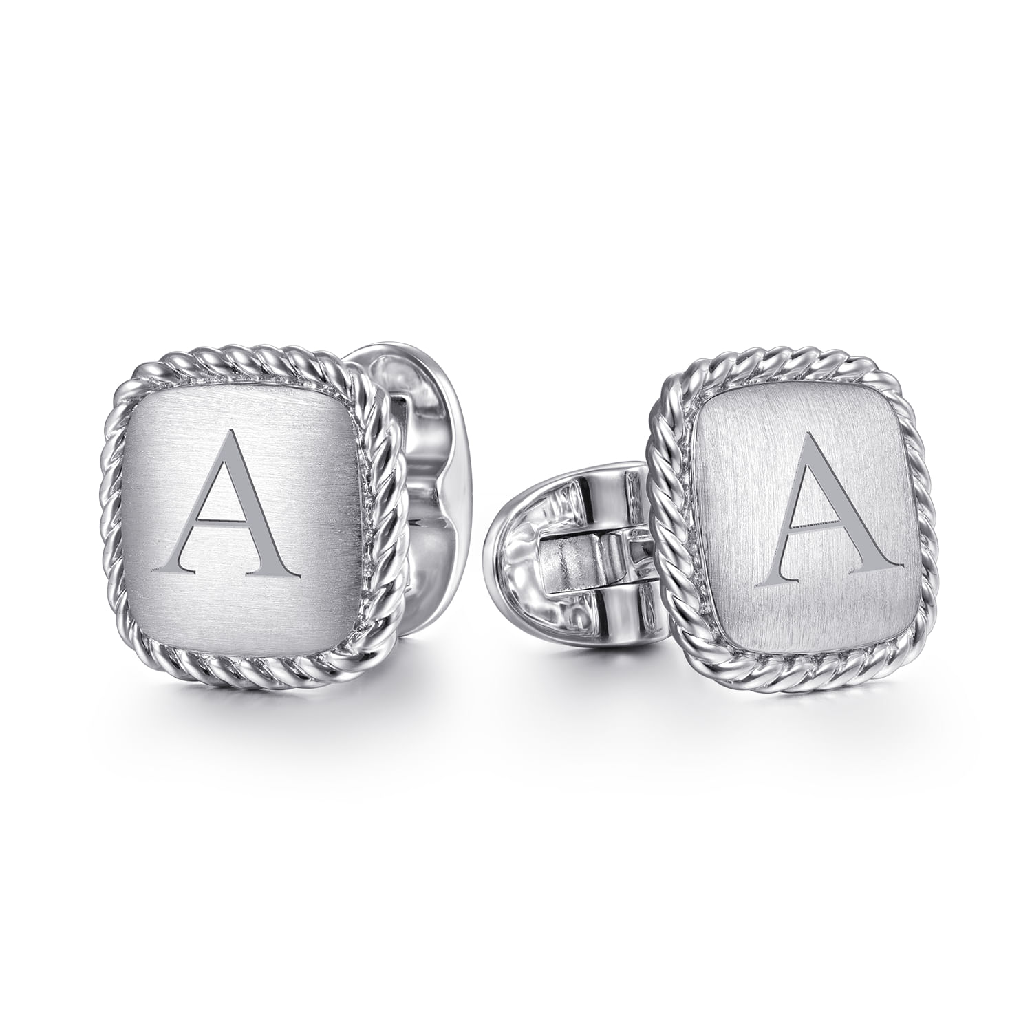 925 Sterling Silver Square Cufflinks with Twisted Rope Trim