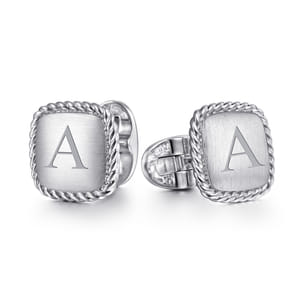 925 Sterling Silver Square Cufflinks with Twisted Rope Trim