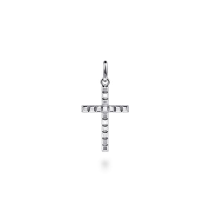 925 Sterling Silver Square Station Mini Cross Pendant