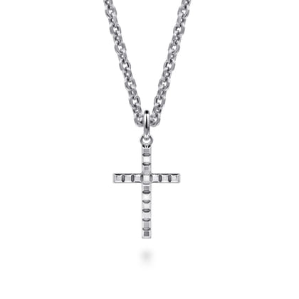 925 Sterling Silver Square Station Mini Cross Pendant
