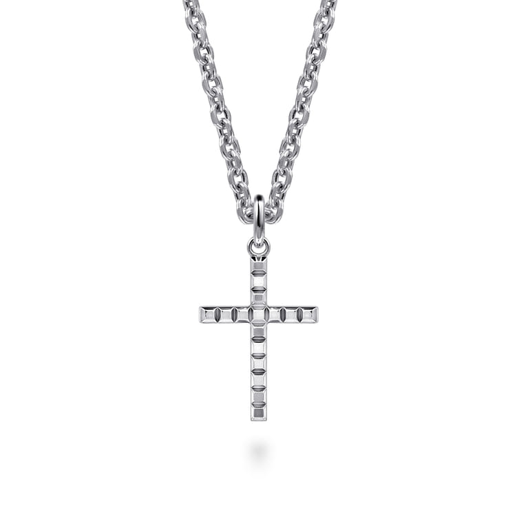 925 Sterling Silver Square Station Mini Cross Pendant - Shot 3