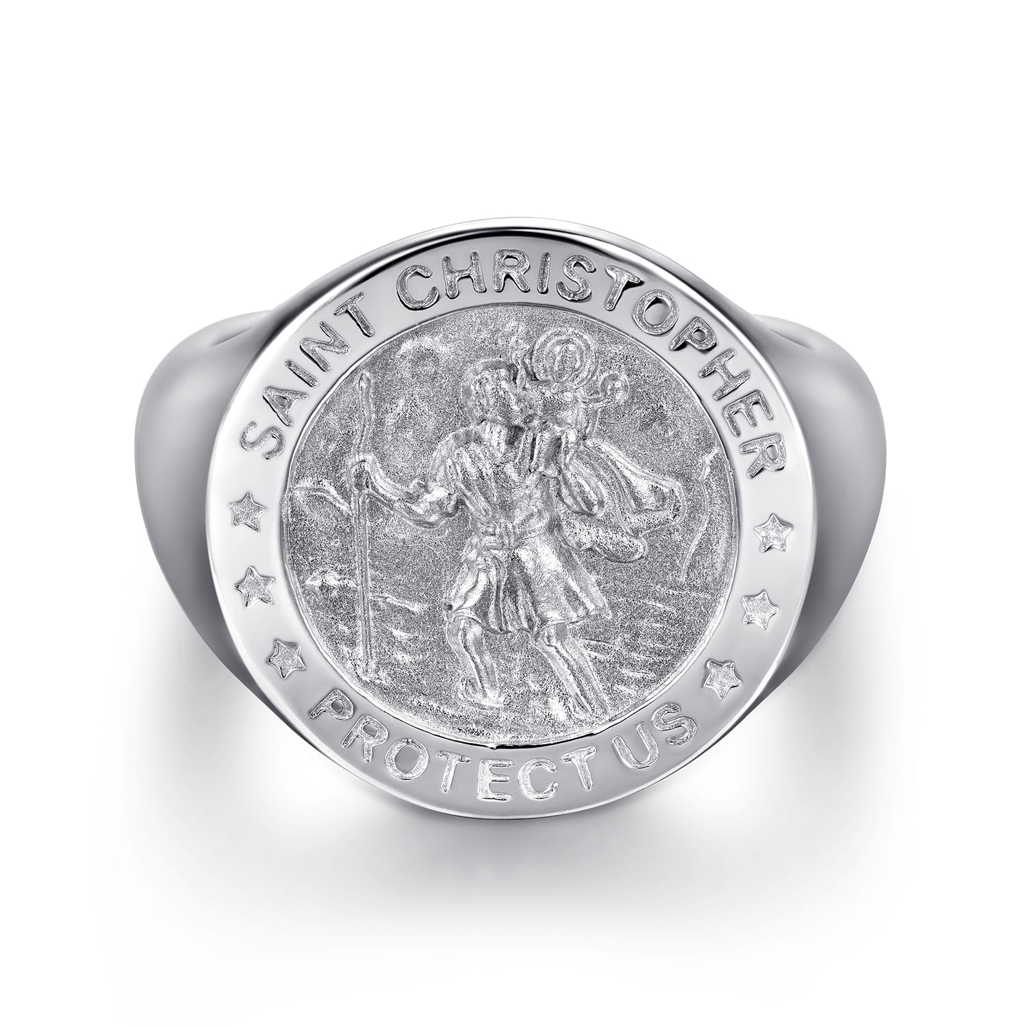 925 Sterling Silver St. Christopher Protect Us Signet Ring - Shot 1