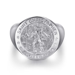 925 Sterling Silver St. Christopher Protect Us Signet Ring