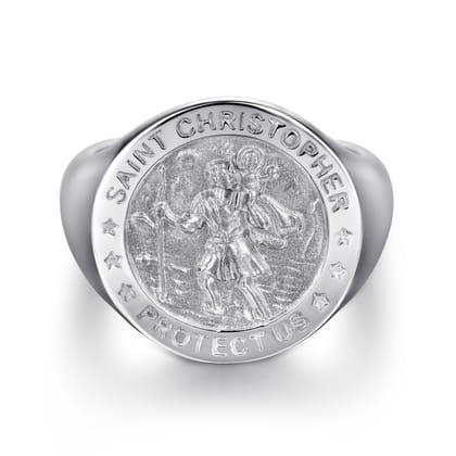 925 Sterling Silver St. Christopher Protect Us Signet Ring
