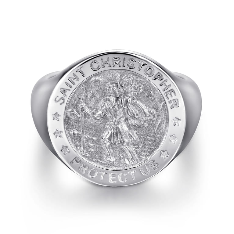 925 Sterling Silver St. Christopher Protect Us Signet Ring - Shot 1