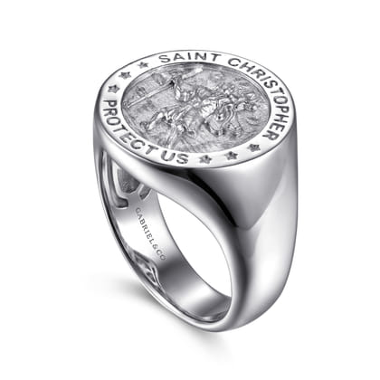 925 Sterling Silver St. Christopher Protect Us Signet Ring
