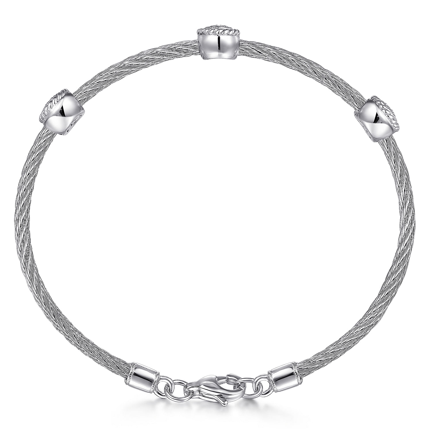 925 Sterling Silver-Stainless Steel Cluster Diamond Twisted Cable Bangle - 0.12 ct - Shot 3