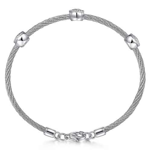 925 Sterling Silver-Stainless Steel Cluster Diamond Twisted Cable Bangle - 0.12 ct - Shot 3