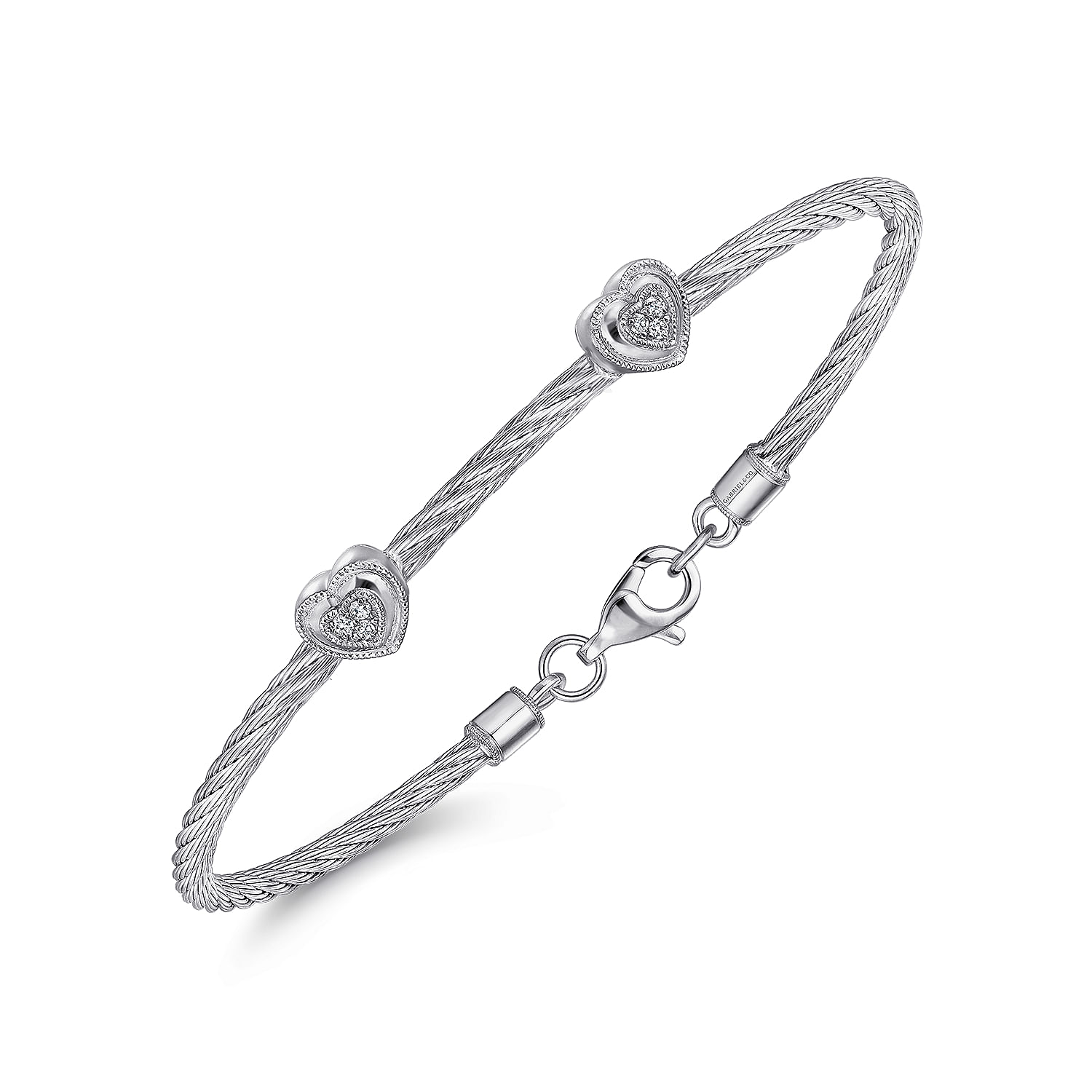 925-Sterling-Silver-Stainless-Steel-Heart-Cluster-Diamond-Twisted-Cable-Bangle2