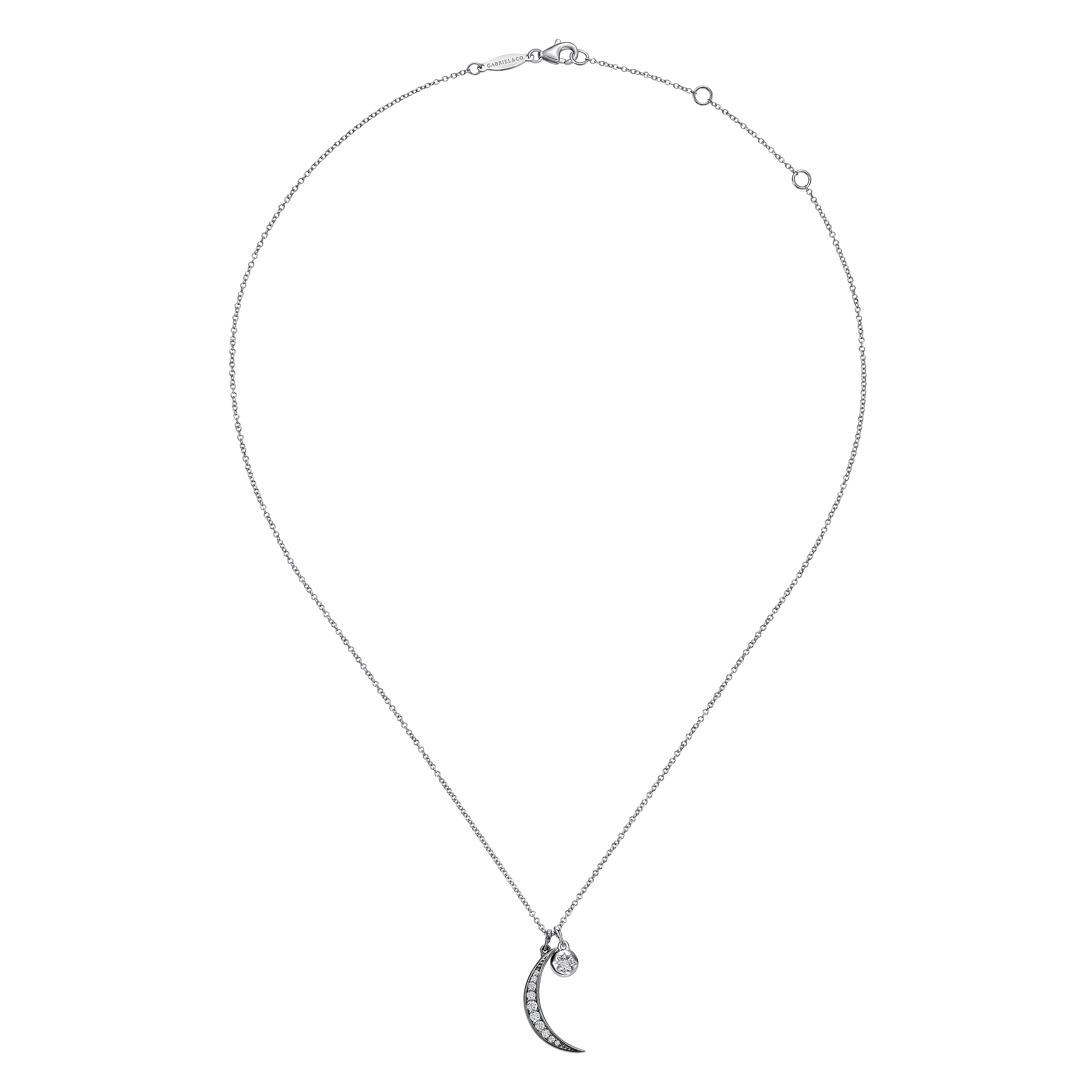 925 Sterling Silver Star and Black Rhodiumed Moon Charm