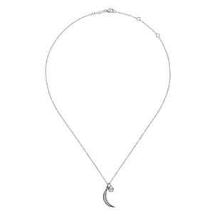 925 Sterling Silver Star and Black Rhodiumed Moon Charm Necklace with White Sapphire