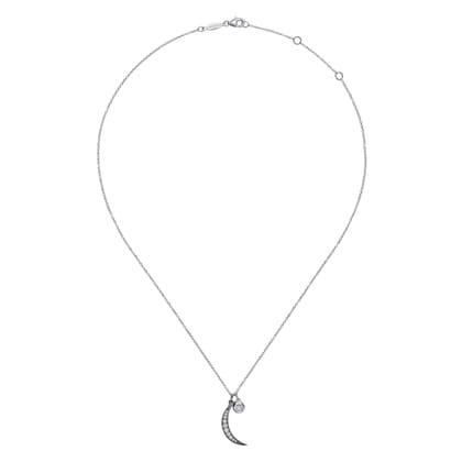 925 Sterling Silver Star and Black Rhodiumed Moon Charm Necklace with White Sapphire