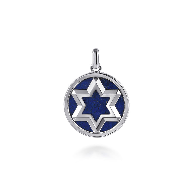 925 Sterling Silver Star of David Lapis Pendant - Shot 1