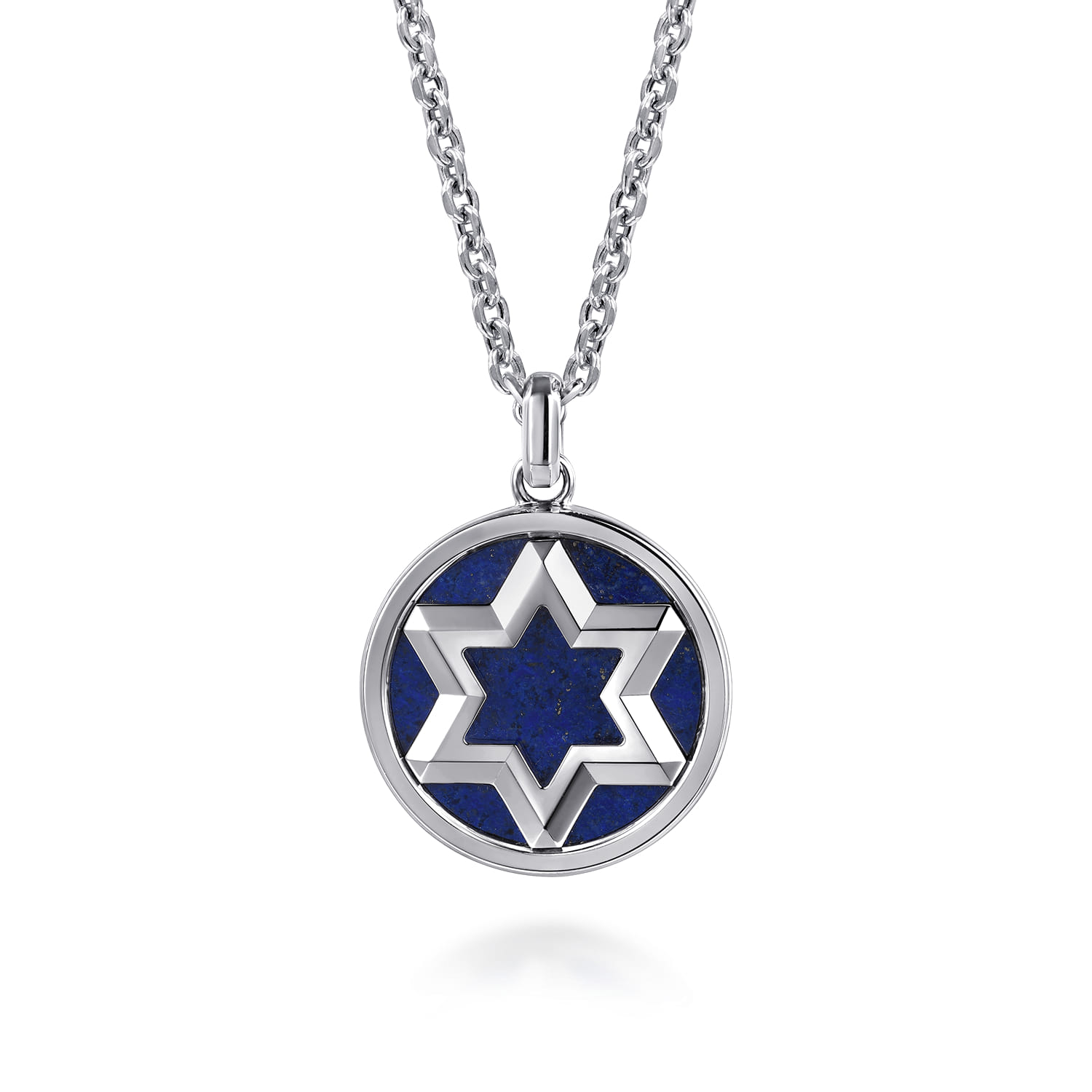 925 Sterling Silver Star of David Lapis Pendant - Shot 3