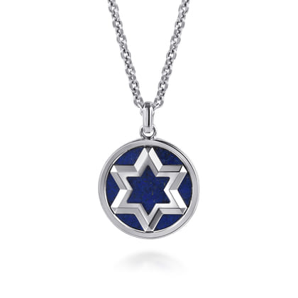 925 Sterling Silver Star of David Lapis Pendant