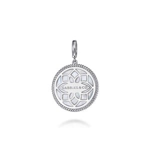 925 Sterling Silver Starburst Blue Sapphire and White Sapphire Bujukan Medallion Pendant in size 24mm With Detachable Bail