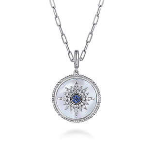 925-Sterling-Silver-Starburst-Blue-Sapphire-and-White-Sapphire-Bujukan-Medallion-Pendant-in-size-24mm3