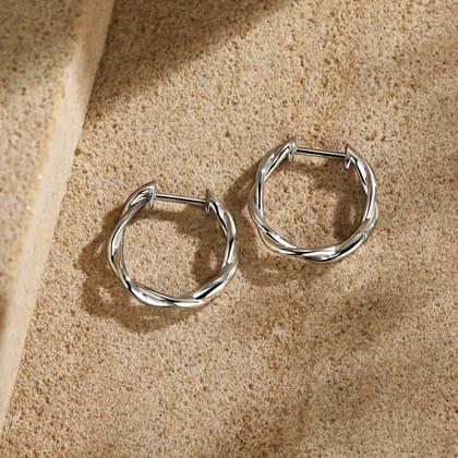 925 Sterling Silver Stronger Together Twisted Huggie Earrings