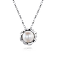925 Sterling Silver Swirling Cultured Pearl Pendant Necklace