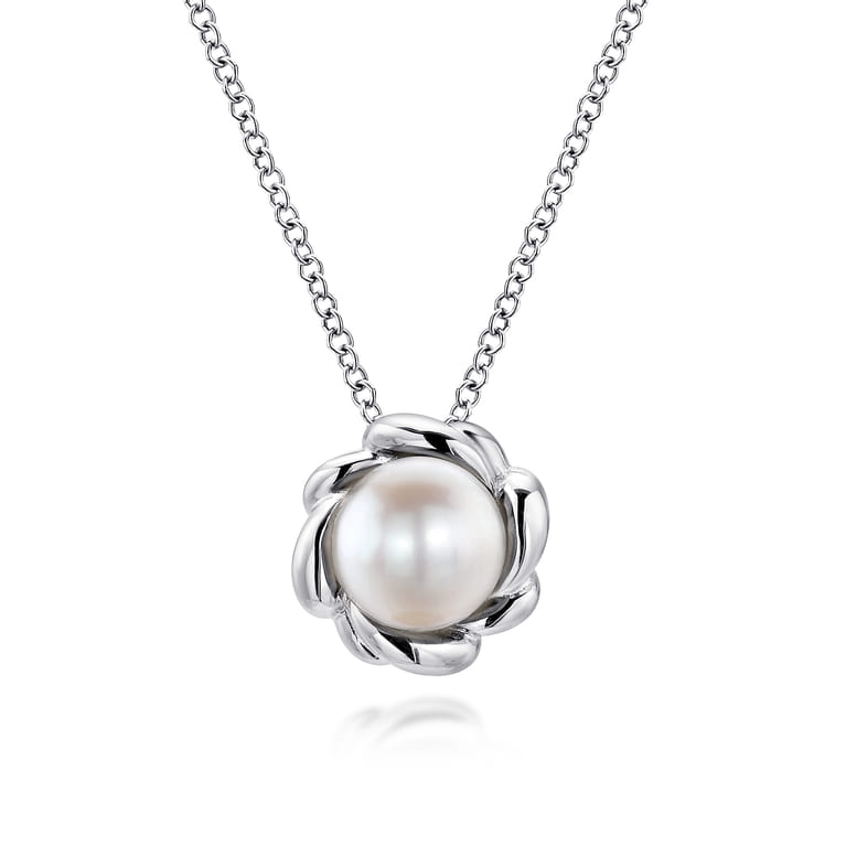 925 Sterling Silver Swirling Cultured Pearl Pendant Necklace - Shot 1