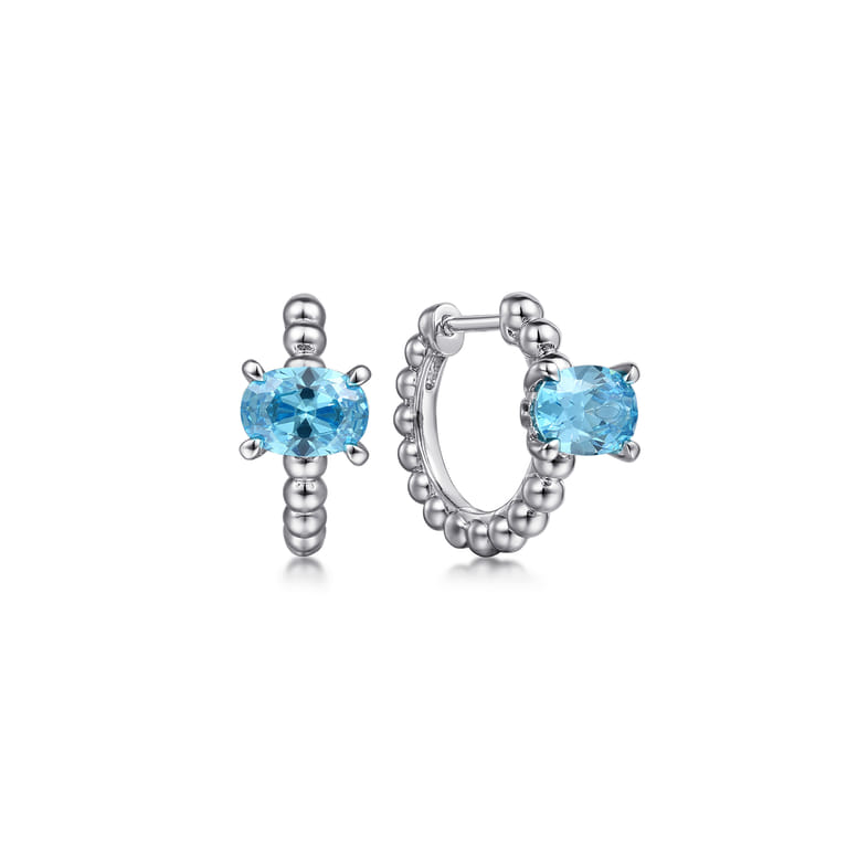 925 Sterling Silver Swiss Blue Topaz Bujukan Huggies - Shot 1