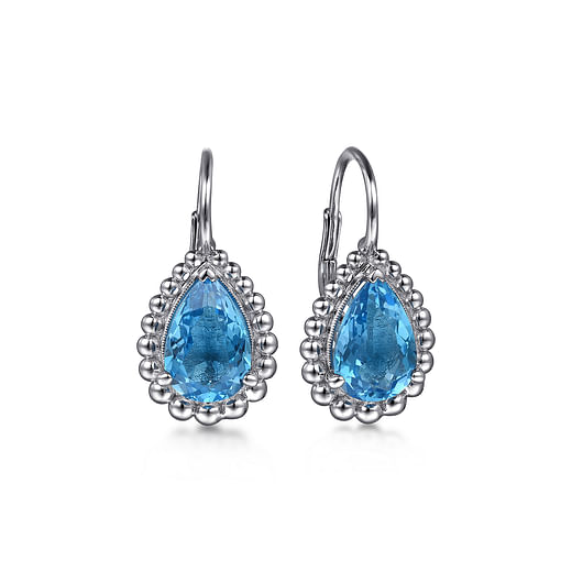 Sterling Silver Blue Topaz and Diamond Leverback Earrings