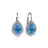 925 Sterling Silver Swiss Blue Topaz Bujukan Pear Shape Leverback Earrings With Pattern