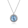 925 Sterling Silver Swiss Blue Topaz Bujukan Round Shape Necklace With Pattern