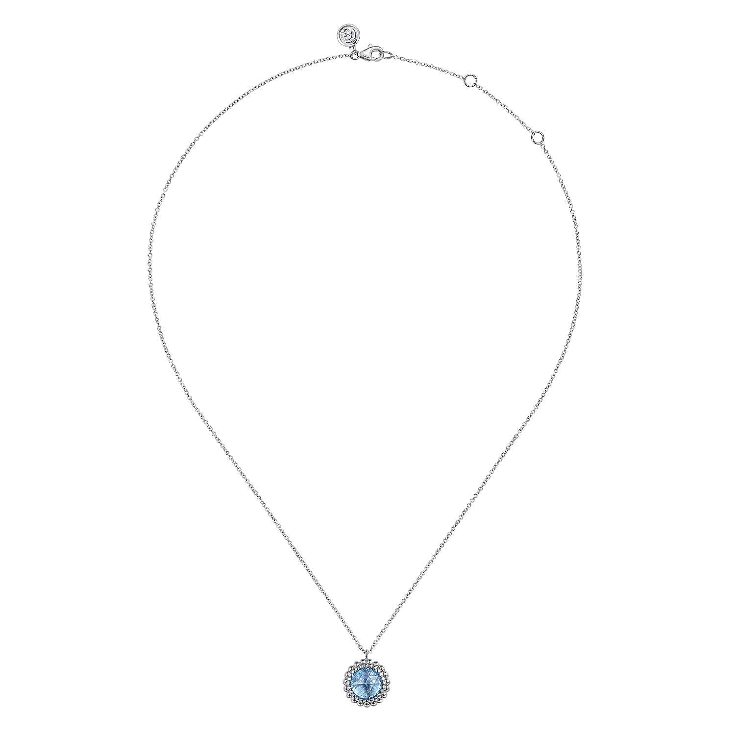 925 Sterling Silver Swiss Blue Topaz Bujukan Round Shape Necklace With Pattern - Shot 2