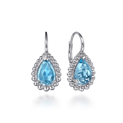 925 Sterling Silver Swiss Blue Topaz Bujukan Stud Earrings