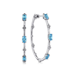 925 Sterling Silver Swiss Blue Topaz Classic Hoop Earrings 40mm-Bujukan