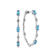 925 Sterling Silver Swiss Blue Topaz Classic Hoop Earrings 40mm-Bujukan