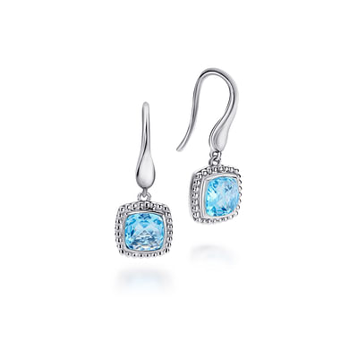 925 Sterling Silver Swiss Blue Topaz Drops Earrings