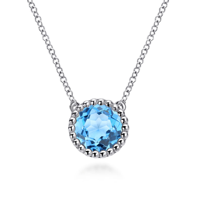 925 Sterling Silver Swiss Blue Topaz Pendant Necklace - Shot 1
