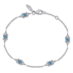 925 Sterling Silver Swiss Blue Topaz Station Bracelet