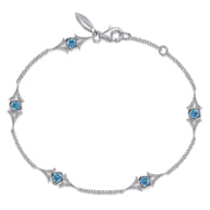 925 Sterling Silver Swiss Blue Topaz Station Bracelet