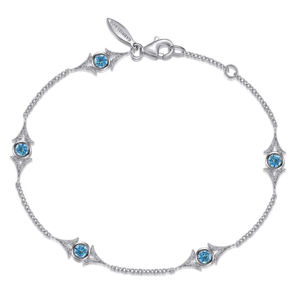925 Sterling Silver Swiss Blue Topaz Station Bracelet