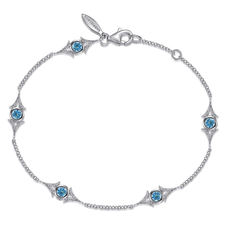 925 Sterling Silver Swiss Blue Topaz Station Bracelet - Shot 1
