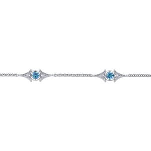 925 Sterling Silver Swiss Blue Topaz Station Bracelet