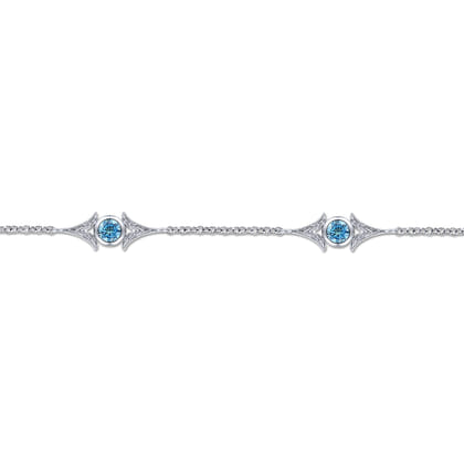 925 Sterling Silver Swiss Blue Topaz Station Bracelet