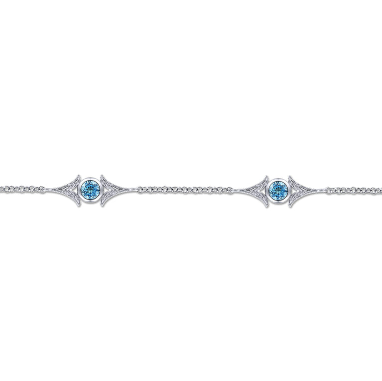 925 Sterling Silver Swiss Blue Topaz Station Bracelet - Shot 2