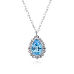 925 Sterling Silver Swiss Blue Topaz Teardrop Pendant Necklace-Bujukan