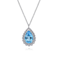 925 Sterling Silver Swiss Blue Topaz Teardrop Pendant Necklace-Bujukan